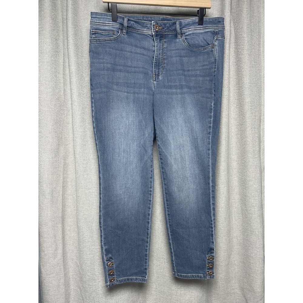 J.Jill Authentic Fit Slim Ankle Jeans Size 12 Blue Stretch Button Hem